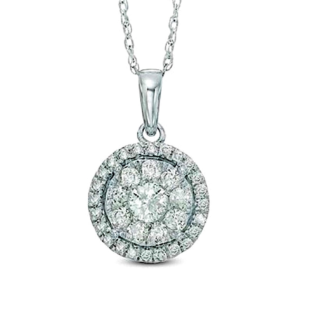 NIB Diamond Double Frame Pendant in 10K White Gold